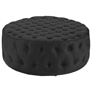 Hawthorne Collections Faux Leather Ottoman in Black
