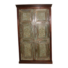 Consigned Antique Doors Cabinet Rustic Mediterranean Carving Wardrobe Armoire