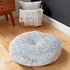 Sorra Home Faux Fur Silver Indoor Circle Tufted Floor Pillow, 24 in W x 5 in D