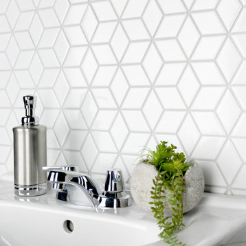 Metro Rhombus Glossy White Porcelain Floor and Wall Tile