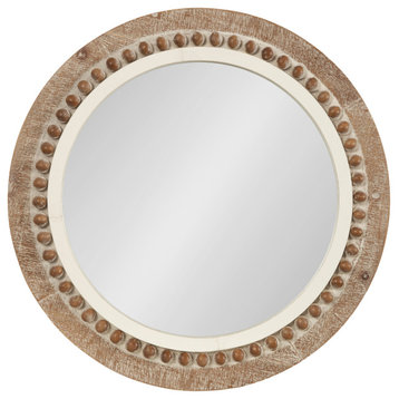 Maddigan Wood Framed Wall Mirror, Rustic Brown/White 28" Diameter