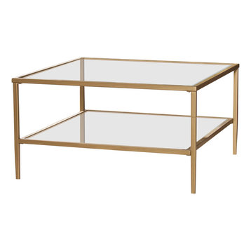 Tipton Square Metal/Glass Open Shelf Cocktail Table, Gold