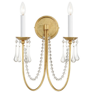 Maxim Plumette Two Light Wall Sconce, Gold Leaf