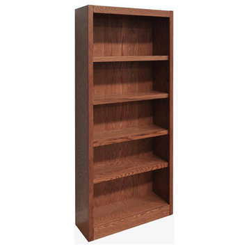 Traditional 72" Tall 5-Shelf Wood Bookcase in Dry Oak