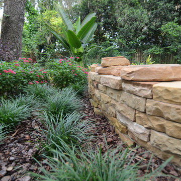 Natural Stone Dry-Stack Retaining Walls with Dry-Laid Stone Pathways