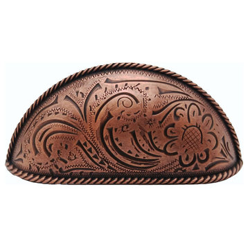 Engraved Flower Cup Pull, Copper