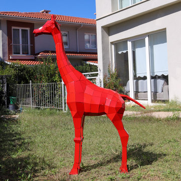 6'6" Red Giraffe Sculpture