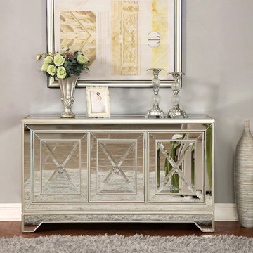 3-Door Mirrored Credenza, Metallic Gold