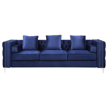 Acme Bovasis Sofa With 5 Pillows Blue Velvet