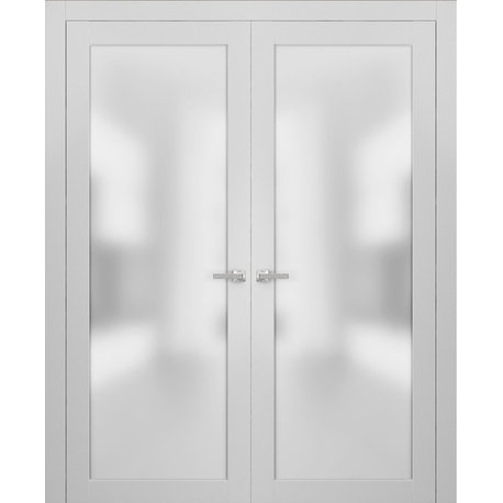 Double Doors Frosted Glass | Planum 2102 White Silk-64x84 (2* 32x84)