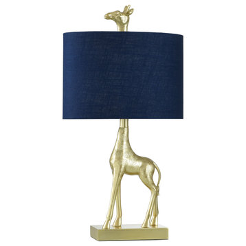 Golden Giraffe Table Lamp, Solid Gold, Navy Blue