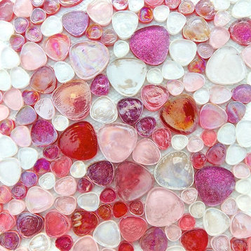Iridescent Glitter Pebble Glass Mosaic Tile, Pink (Sample)