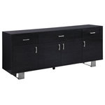 Meridian Furniture - Excel Stainless Steel and Wood Sideboard/Buffet, Grey, Chrome Base - Organize flatware and silverware in the three spacious drawers of this Excel sideboard buffet. This beefy sideboard offers room aplenty for holding things you need in the dining roomout of sight and out of mind. The rich grey oak veneer lacquer finish with chrome base and handles gives this unit the modern panache needed to mesh with nearly any contemporary dining set. Wood and stainless steel construction ensures lasting beauty and long-lived performance.