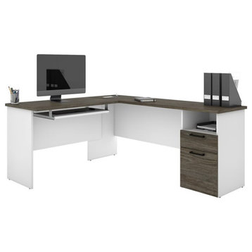Bestar Norma L Shaped Computer Desk in Walnut Gray and White