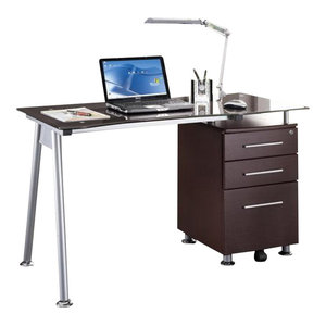 Flash Furniture Black Glass Computer Desk With 3 Drawer Pedestal