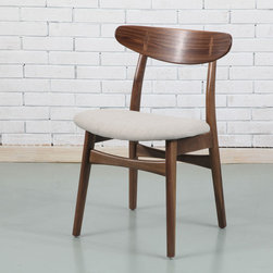 Astrid Solid Walnut Dining Chair - Off White Fabric Seat - Dining Chairs
