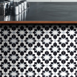 Moroccan Mosaic& Tile House - 8"x8" Affos Handmade Cement Tile, Gray/Black, Set of 12 - Wall And Floor Tile