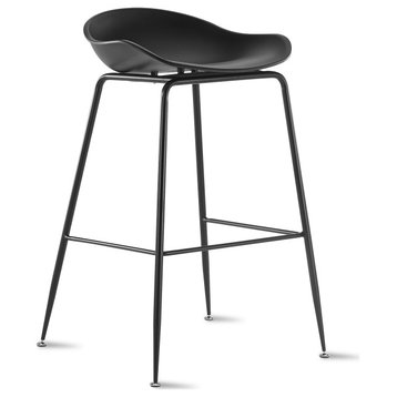 28" Seat Height Molded Plastic Bar Stool Modern Barstool Chair, Black