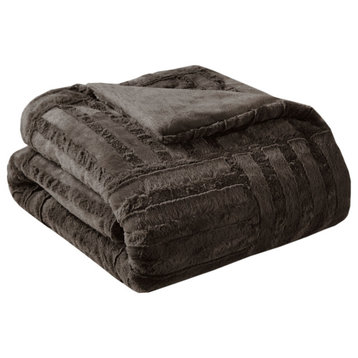 Madison Park Solid Long Faux Fur Throw, Chocolate