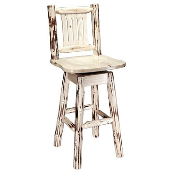 Montana Woodworks 30" Swivel Transitional Wood Barstool with Back in Natural