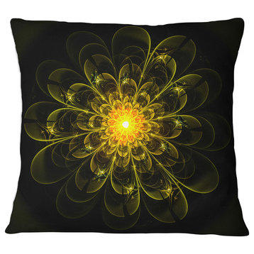 Ideal Fractal Flower Digital Art in Yellow Floral Throw Pillow, 16"x16"