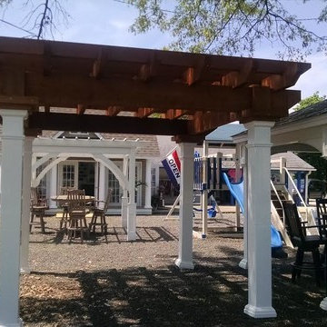 Rough Cut Cedar Pergola w vinyl posts