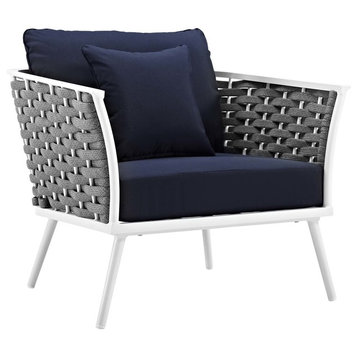 Stance Outdoor Patio Aluminum Armchair, White Navy