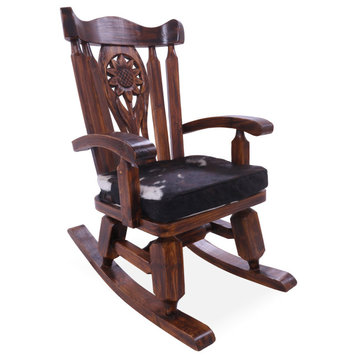 Wooden Rocking Chair Handcarved Back Removable Hair-On Cowhide Pillow RC131-CP