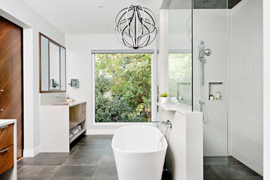 Example of a trendy vaulted ceiling bathroom design in Toronto