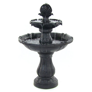 Sunnydaze 2-Tier Outdoor Water Fountain, Solar-on-Demand, Black, 35"