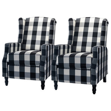 Upholstered Manual Recliner With Wingback,Set of 2, Black
