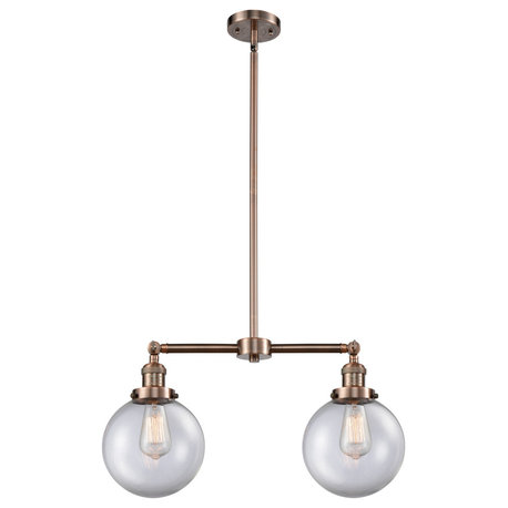 Beacon 2-Light LED Chandelier, Antique Copper, Glass: Clear