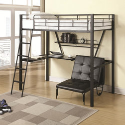 BUNKS SANDY BLACK TWIN WORKSTATION LOFT BED AND ADJUSTABLE CHAIR - Kids Beds