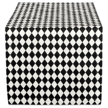 DII Black And Cream Harelquin Print Table Runner 14"x72"
