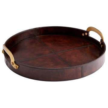 Bryant Tray, Brown, Wood and Leather, 3.25"H (6974 M6G7N)