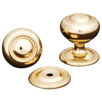 RK International, Small Rope Knob with Backplate, Polished Brass