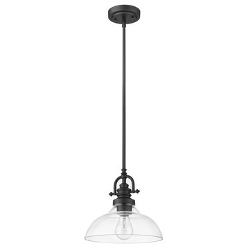 Virginia 1-Light Matte Black Pendant With Clear Glass Shade