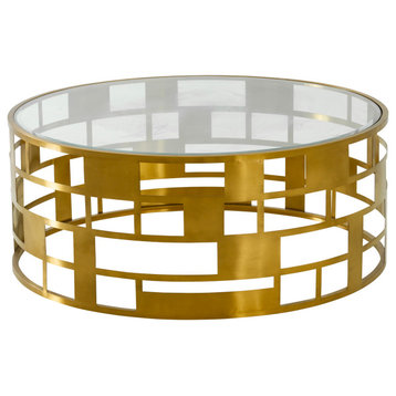 Modrest Kudo Glam Clear Glass and Gold Glass Coffee Table