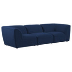 Meridian Furniture - Miramar Linen Textured Fabric Upholstered 3-Piece Modular Sofa, Navy - Unwind and let your cares float away while you're curled up in the welcoming confines of this Miramar Modular Sofa. This sophisticated modular sofa is made from premium materials with a solid frame that ensures durability and long-lasting service life. The soft navy linen textured upholstery on this modular sofa makes it feel super indulgent against the skin. Pair this sofa with other items in the Miramar collection for a complete lookthe latches underneath make pairing a snap.