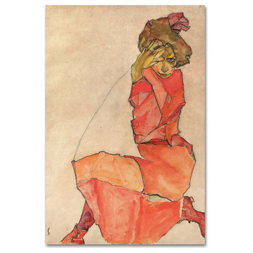 Egon Schiele 'Kneeling Woman In Orangered Dress' Canvas Art, 32 x 22