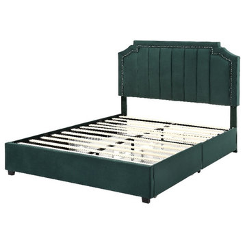 Furniture of America Landhill Glam Fabric Upholstered Queen Bed in Dark Green