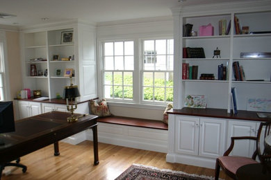 Inspiration for a mid-sized timeless study room remodel in Boston