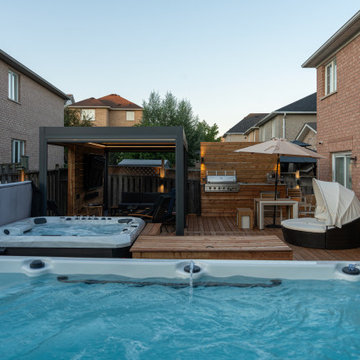 Modern Cedar Deck, Louvered Pergola & Outdoor Kitchen Retreat