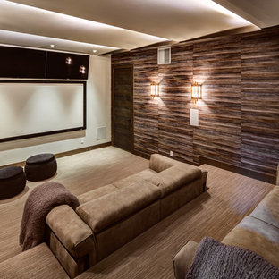 75 Beautiful Modern Home Theater With Brown Walls Pictures