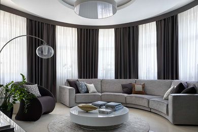 Inspiration for a contemporary living room in Moscow with no fireplace and beige floor.