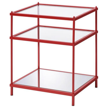 Furniture of America Mendry Glass Top 2-Shelf Side Table in Red