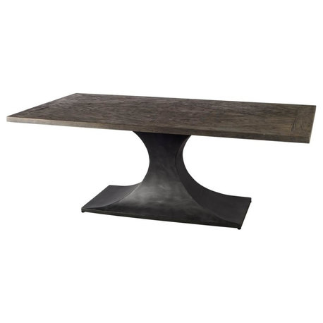 Maxton Medium Brown Solid Wood w/ Black Iron Base Dining Table, Rectangle