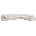 Meridian Furniture - Cozy Velvet Upholstered Comfort L-Shaped Modular Sectional, Cream, 6-Piece: 3 Armless Chair, 3 Corner Chair - Bring home this Cozy 6-piece sectional for a fresh new look. Embrace casual elegance with this Cozy velvet cloud-like comfort modular fiber-filled seating option. Handsome from all angles, this piece features soft cream velvet upholstery to make it an easy fit in any room. This modular piece can be combined with other items in the Cozy collection to create a seating group of your dreams. The cushions on this piece are exceptionally comfortableand filled with fiber for luxury that you deserve as you rest and relax.