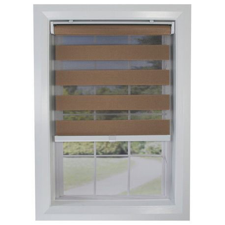 Versailles' Cordless Zebra Slimline Privacy Shade, Camel, 36"x84"
