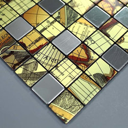 Globe Pattern Bathroom Wall Tile Metal Aluminum Panel & Stainless Steel Blend Mo - Tile